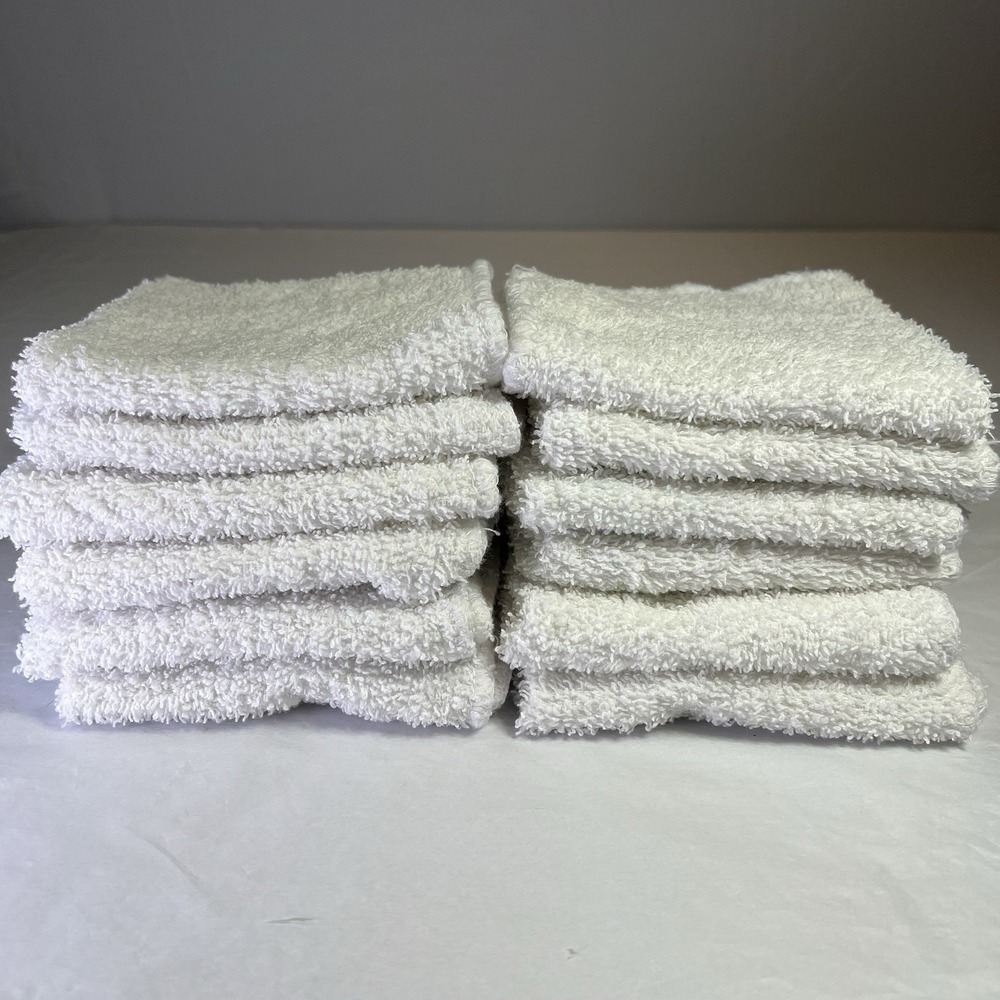 12 White Washcloths Terry‎ Face Towel Hand Cloth Spa Mainstay